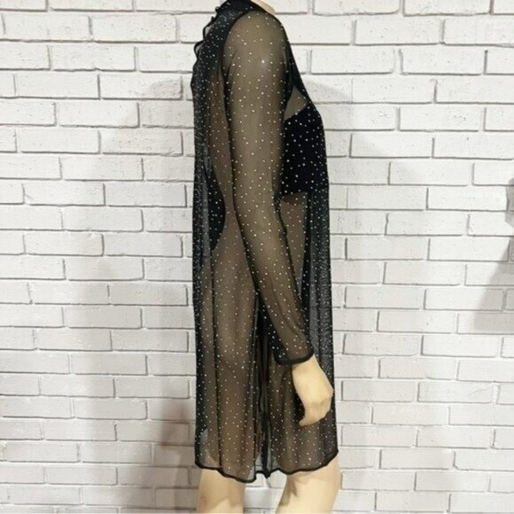 Eva Franco Long‑Sleeve Sheer Mesh Rhinestone Tunic Top, Size M — Statement Layer - Picture 14 of 16